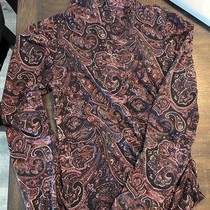 Paisley mock neck blouse, puff sleeve
